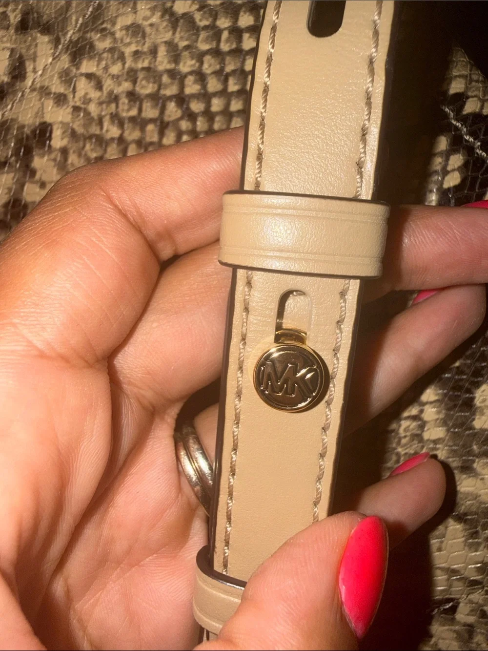 Michael Kors Tan Snake-Print Satchel with Gold Hardware
